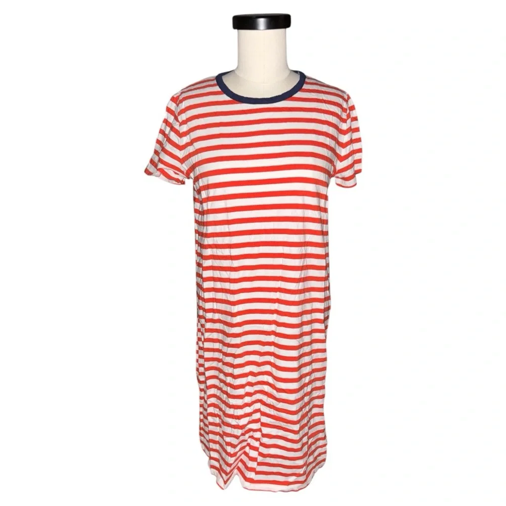 J. Crew Orange & White Striped Short Sleeve T-shirt Dress
